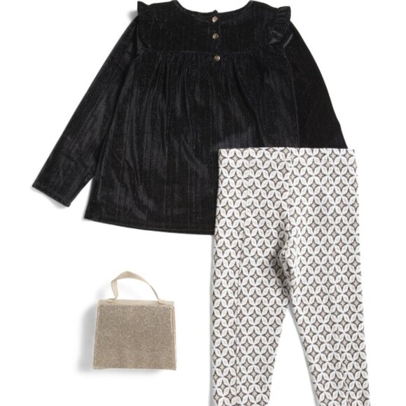 RACHEL ZOE Toddler Girls 2pc Velour Top And Pants Set With Matching Purse - Picture 1 of 2